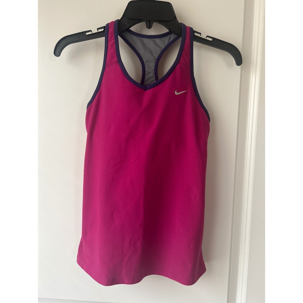 Pink Nike Dri-Fit Racerback Tank Top with Purple Trim Women's Small